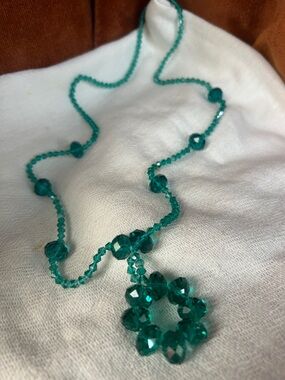 Teal Crystal Flower Pendant Necklace - Women Jewelry